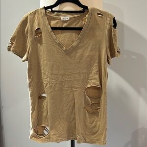 Ripped Tan V-Neck Women Top